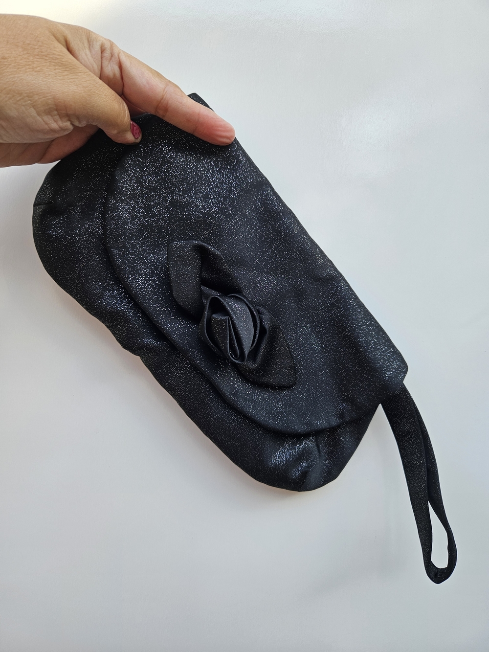 Black Evening Wristlet Clutch with Rosette Detail